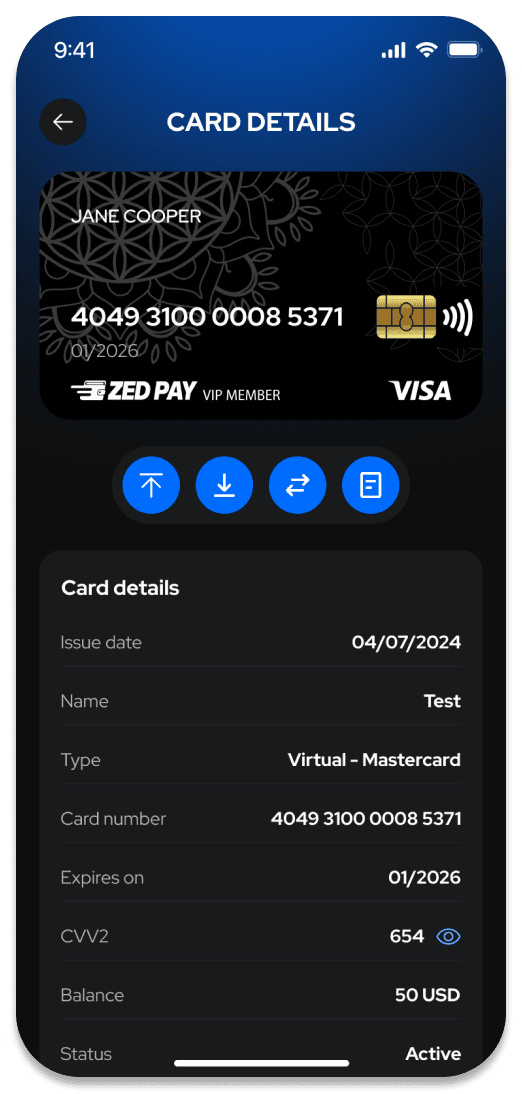 Mobile UI demo: Card details
