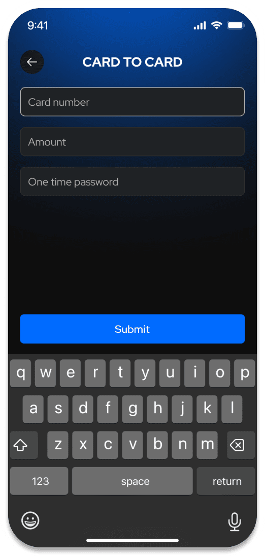 Mobile UI demo: Card to card transfers