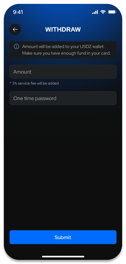 Mobile UI demo: Withdraw funds